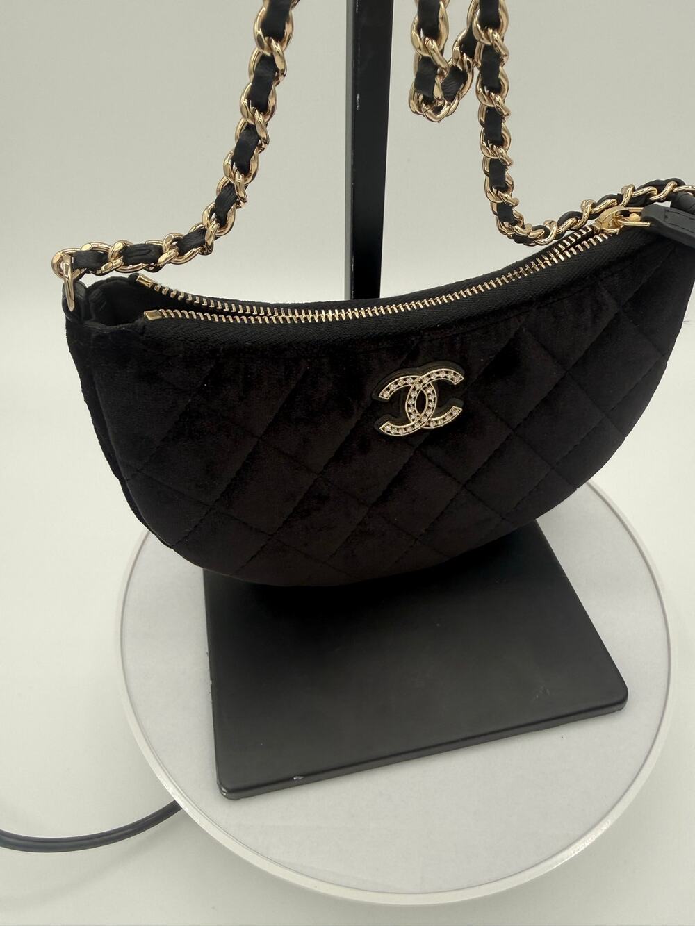 Chanel Quilted Velvet Half Moon Chain bag